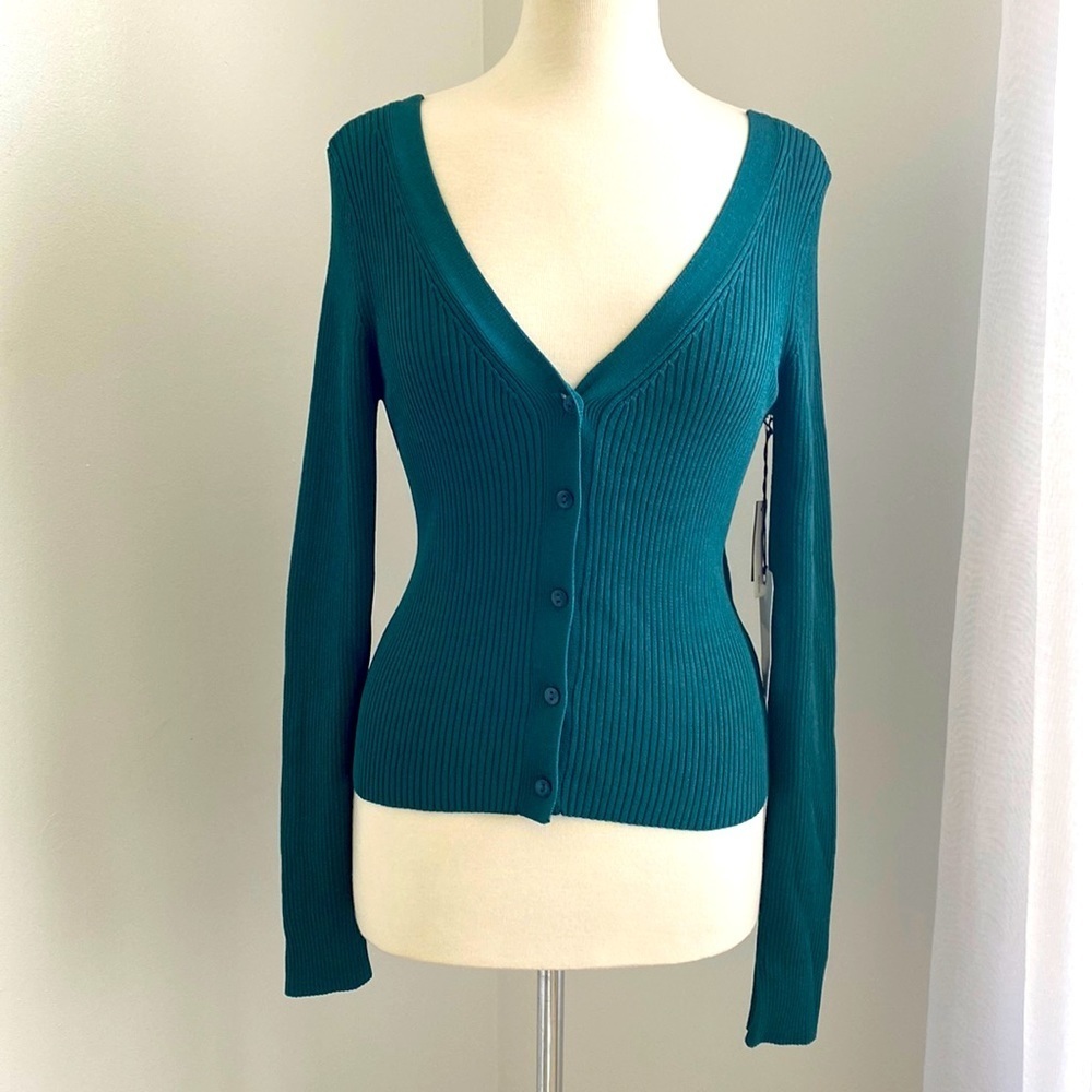 Leif Reversible Teal Vneck Long Sleeve Top Size Small